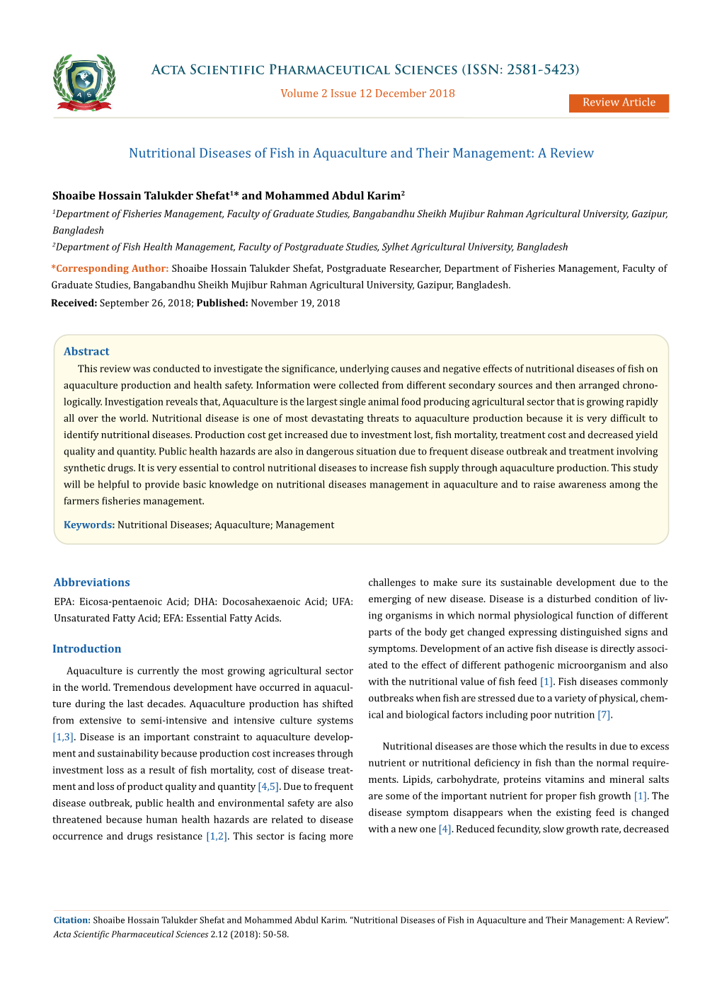 Nutritional Diseases of Fish in Aquaculture and Their Management: a Review