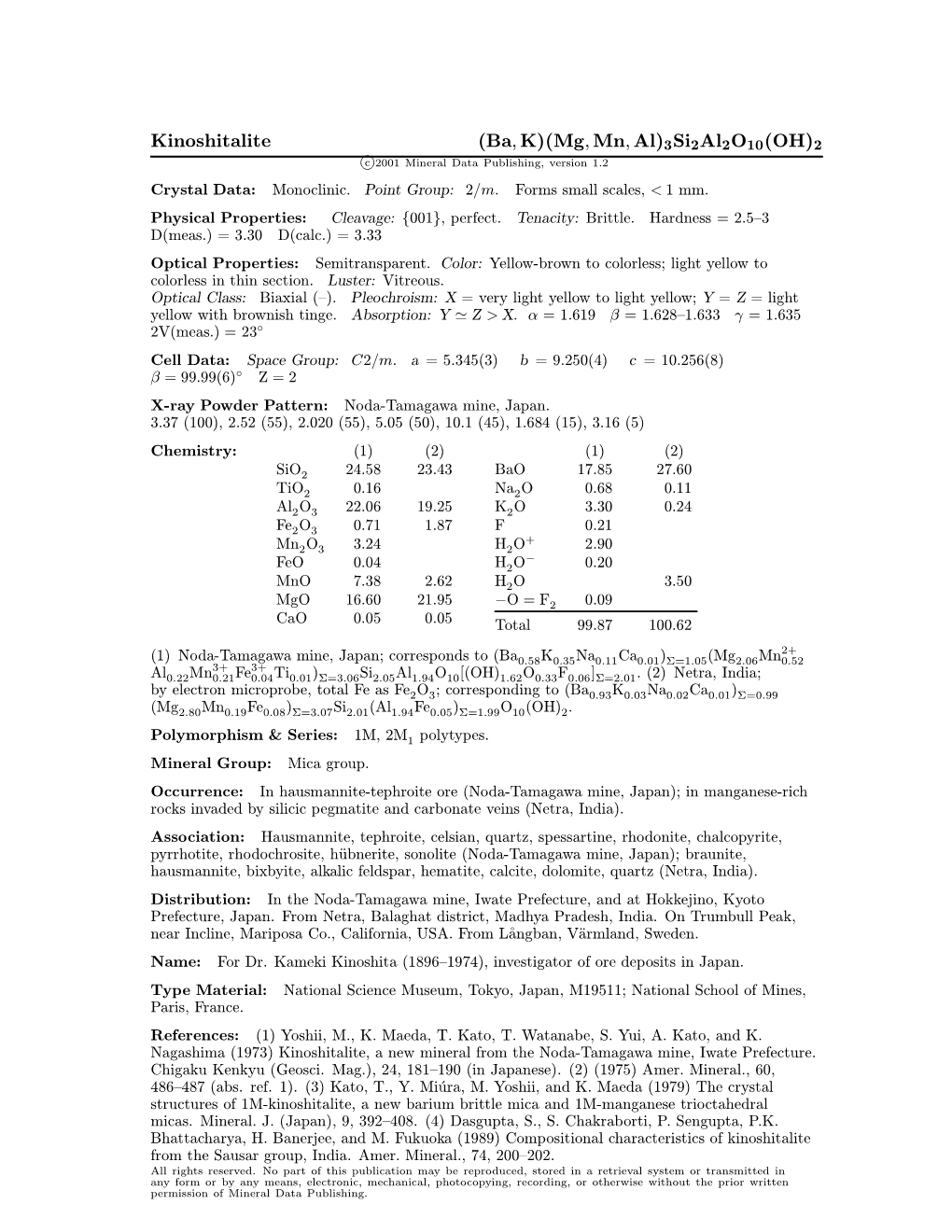 Kinoshitalite (Ba,K)(Mg,Mn,Al)3Si2al2o10(OH)2