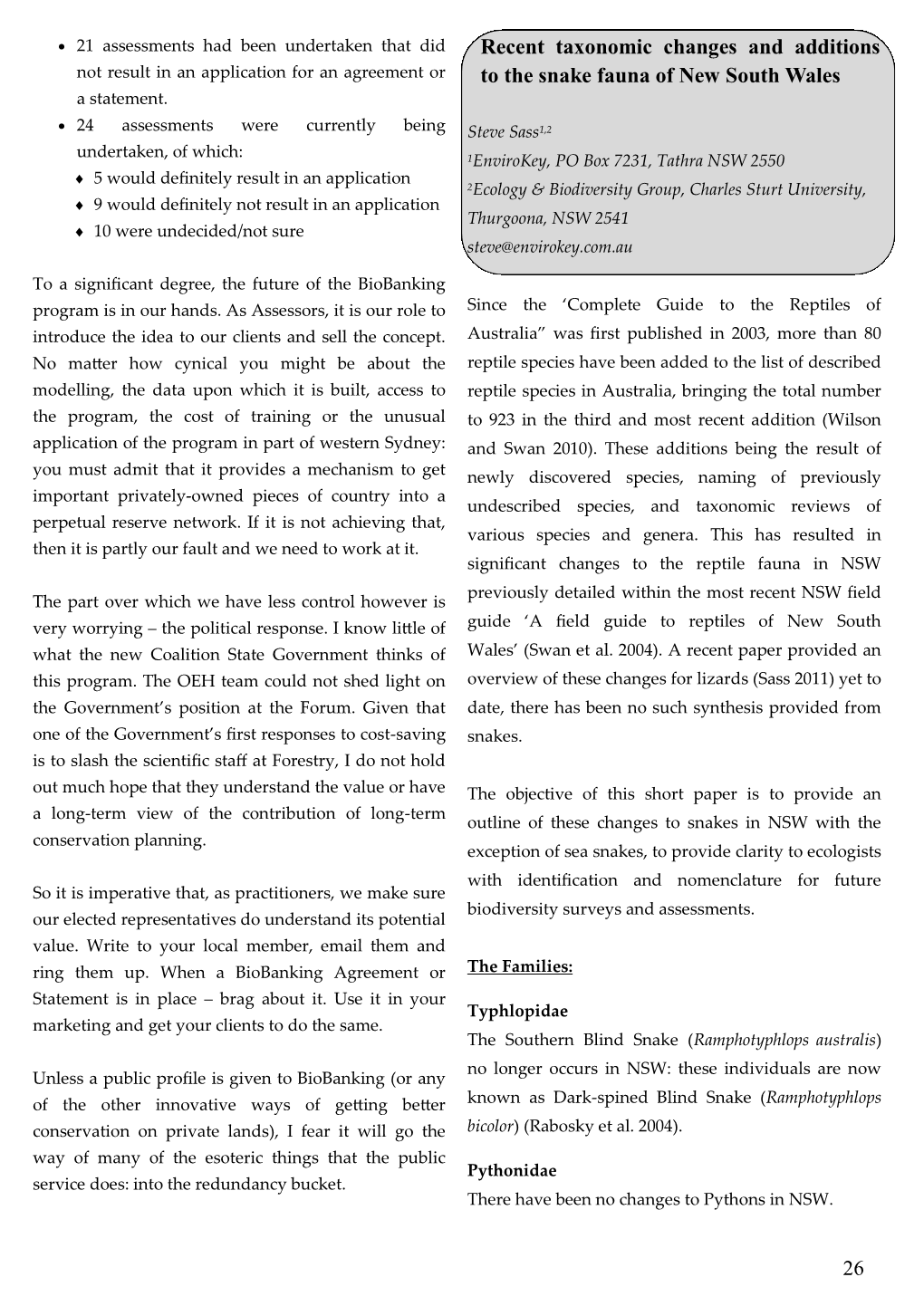 Recent Taxonomic Changes and Additions to the Snake Fauna of New