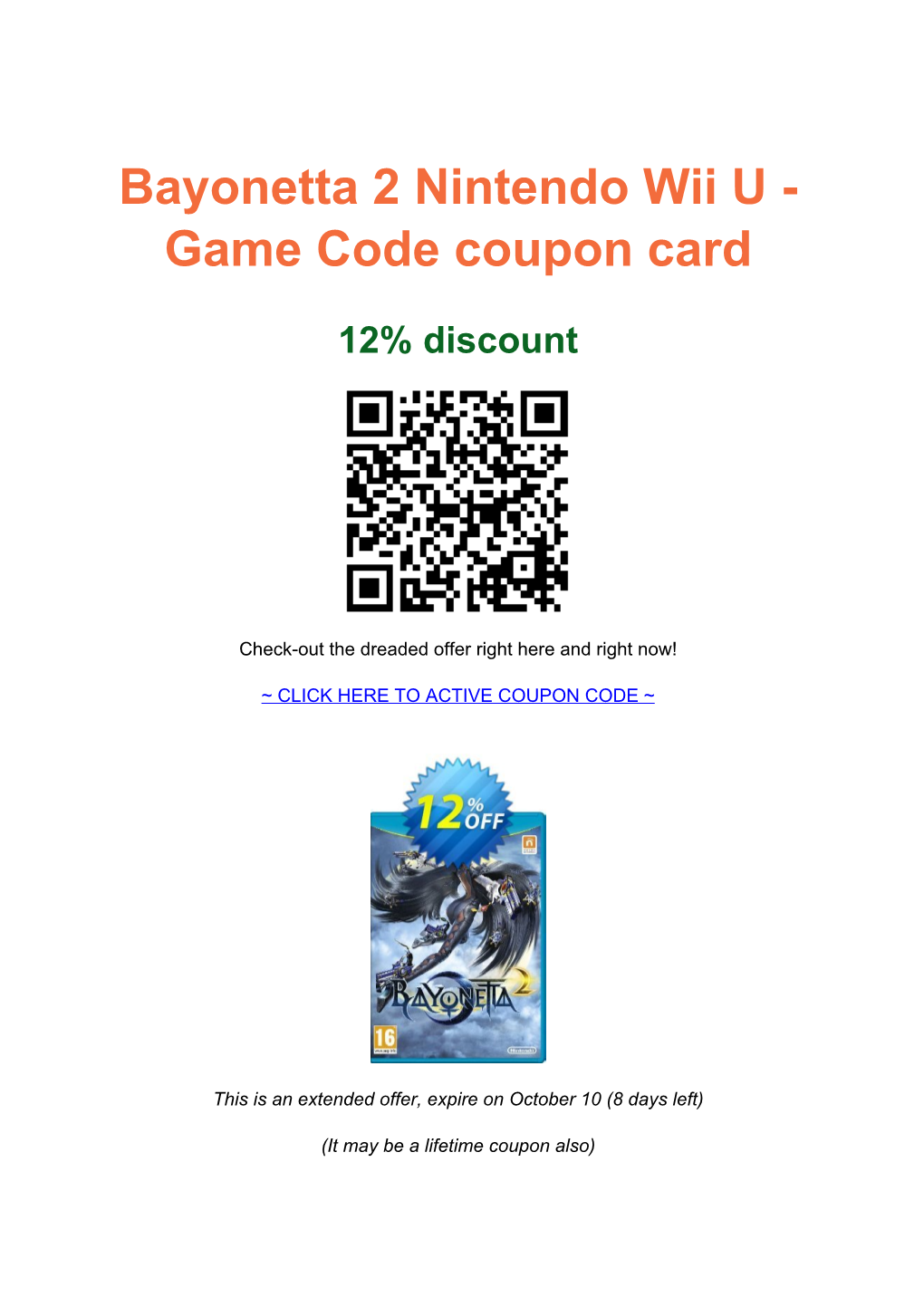 Bayonetta 2 Nintendo Wii U - Game Code Coupon Card