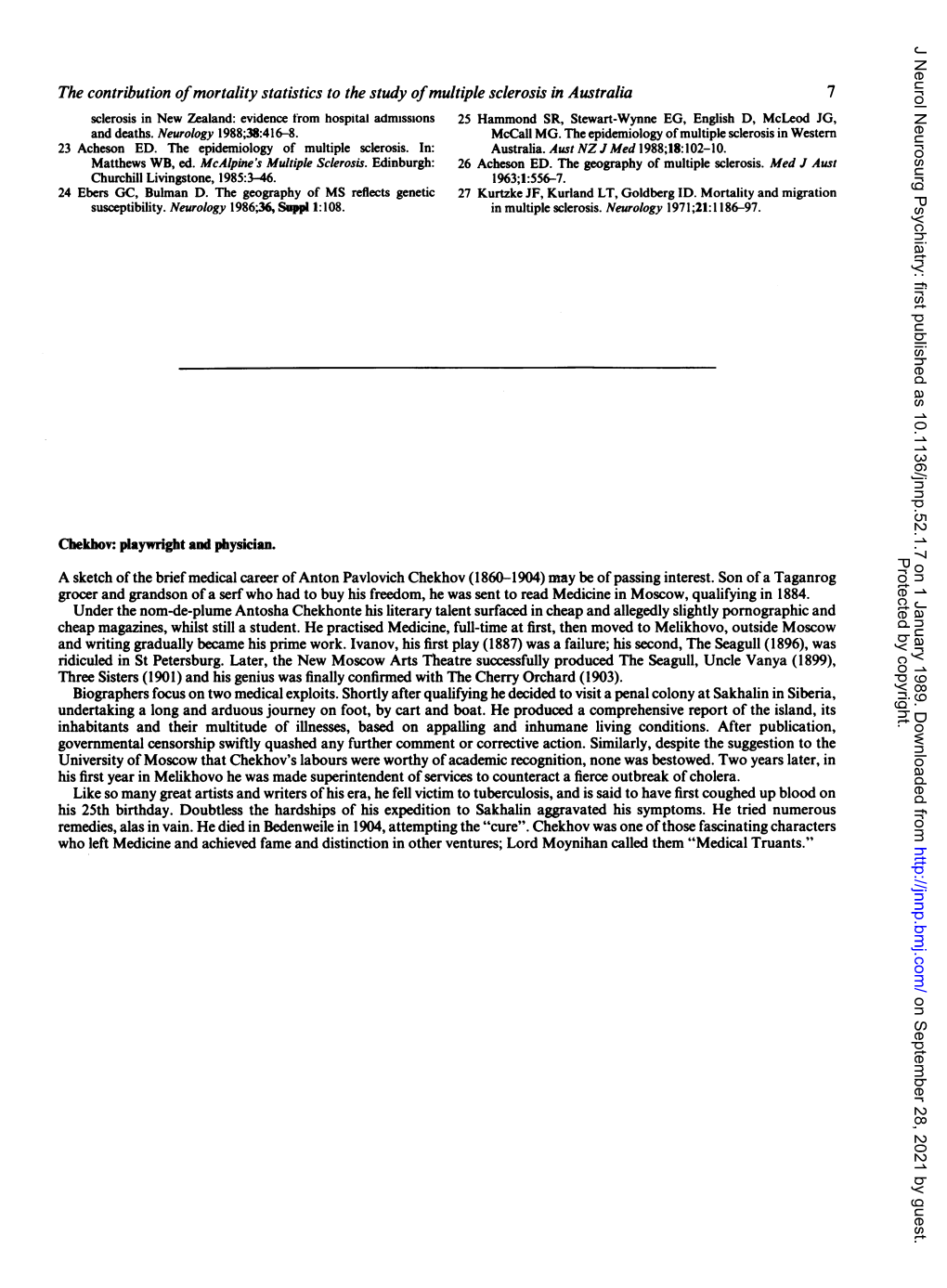 The Contribution Ofmortality Statistics to the Study Ofmultiple Sclerosis In