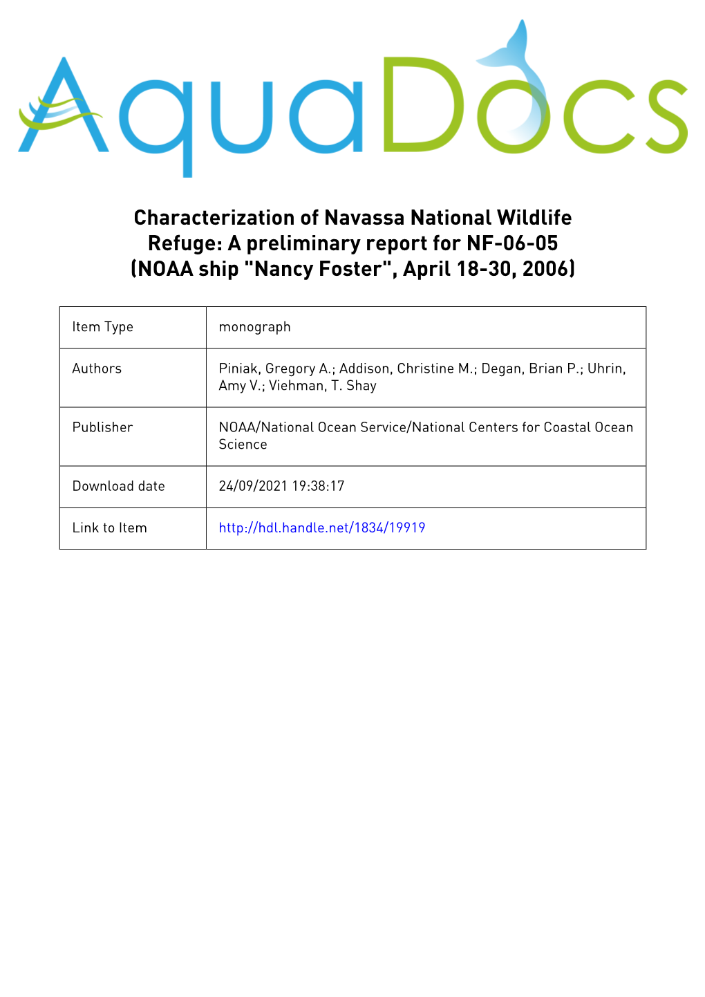 NOAA NOS Technical Memorandum CCFHR 1