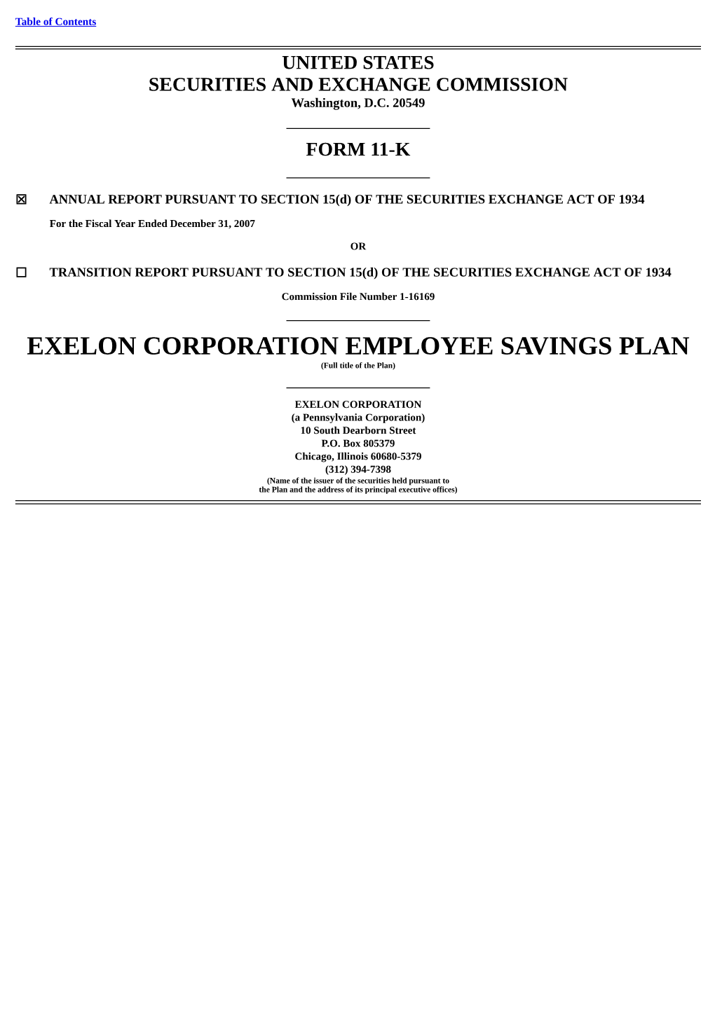 EXELON CORPORATION EMPLOYEE SAVINGS PLAN (Full Title of the Plan)