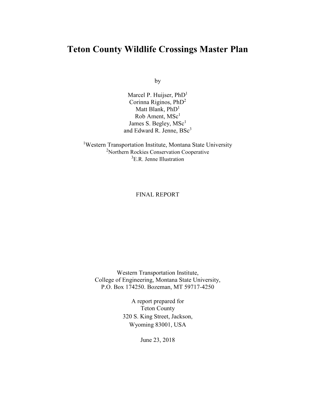 Teton County Wildlife Crossings Master Plan