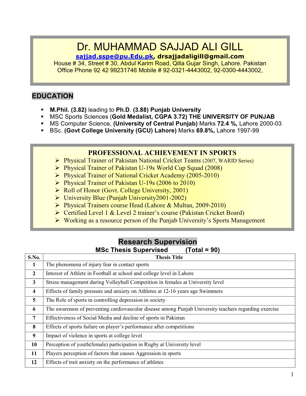 CV of Dr. Mohammad Sajjad Ali Gill