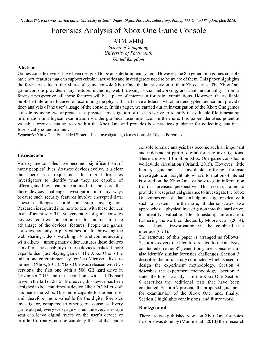 Forensics Analysis of Xbox One Game Console Ali M