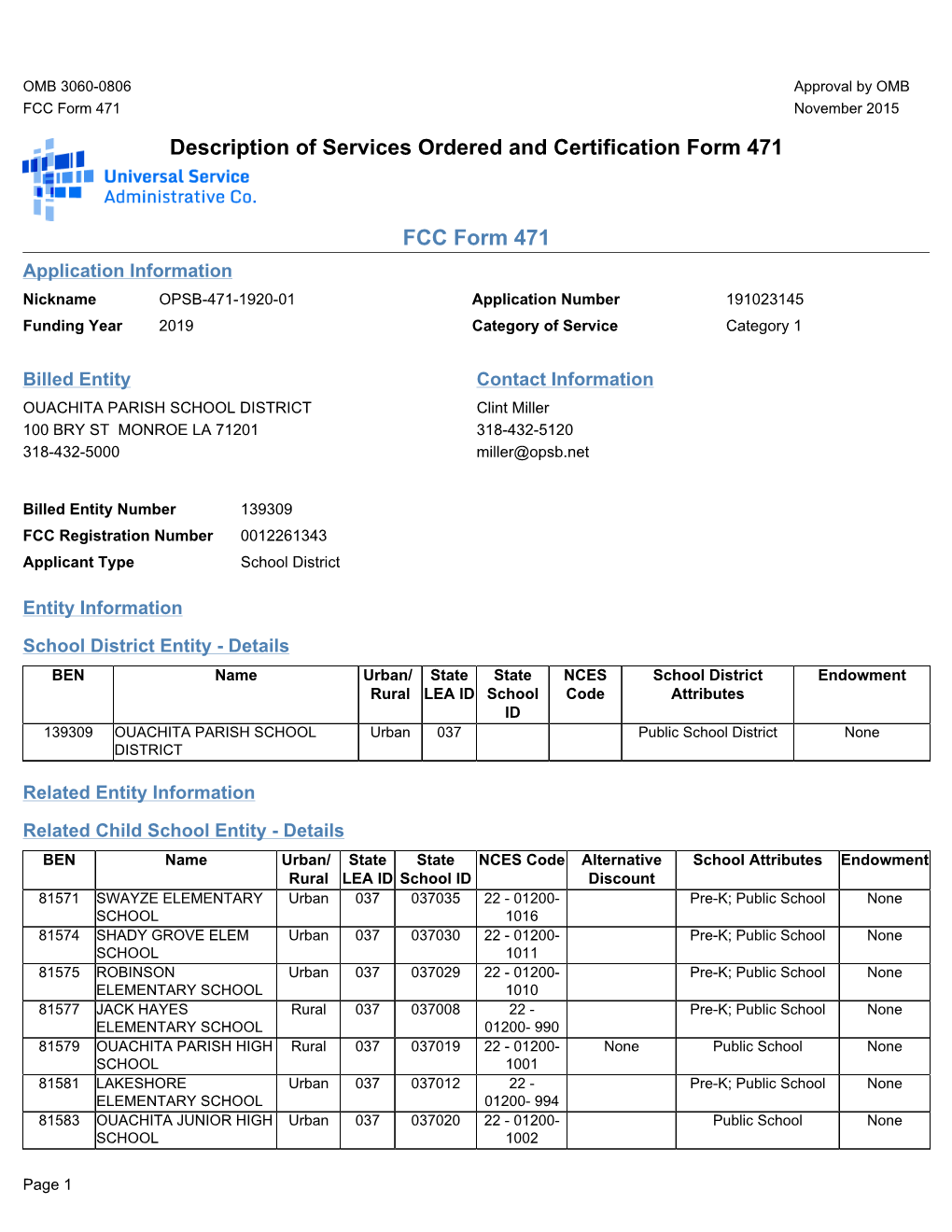 Description of Services Ordered and Certification Form 471 FCC Form