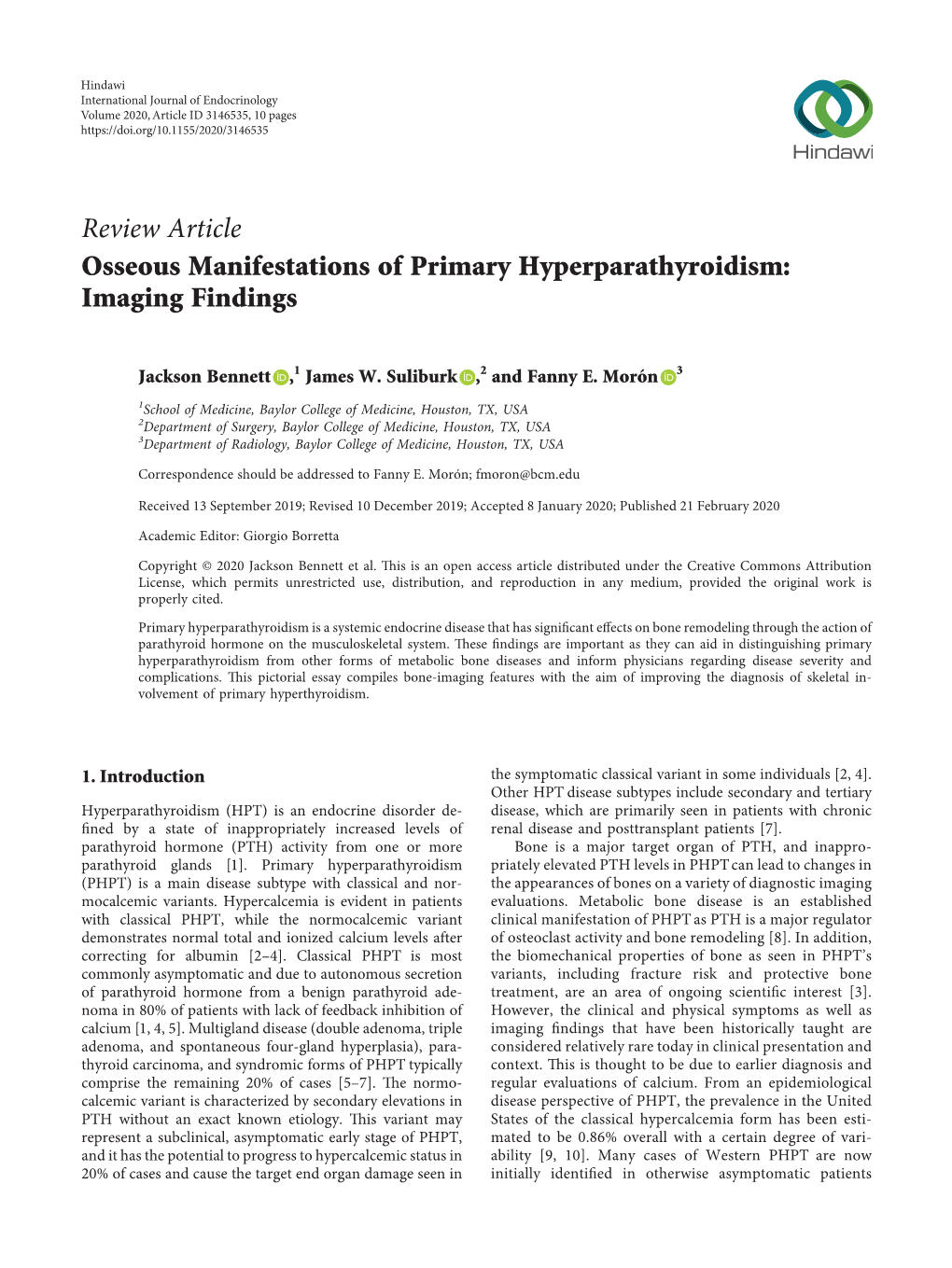 Osseous Manifestations of Primary Hyperparathyroidism: Imaging Findings