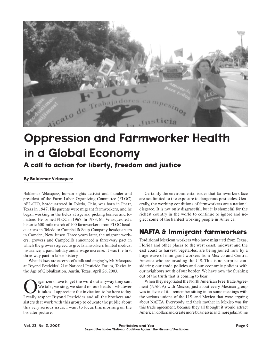 Oppression and Farmworker Health in a Global Economy a Call to Action for Liberty, Freedom and Justice