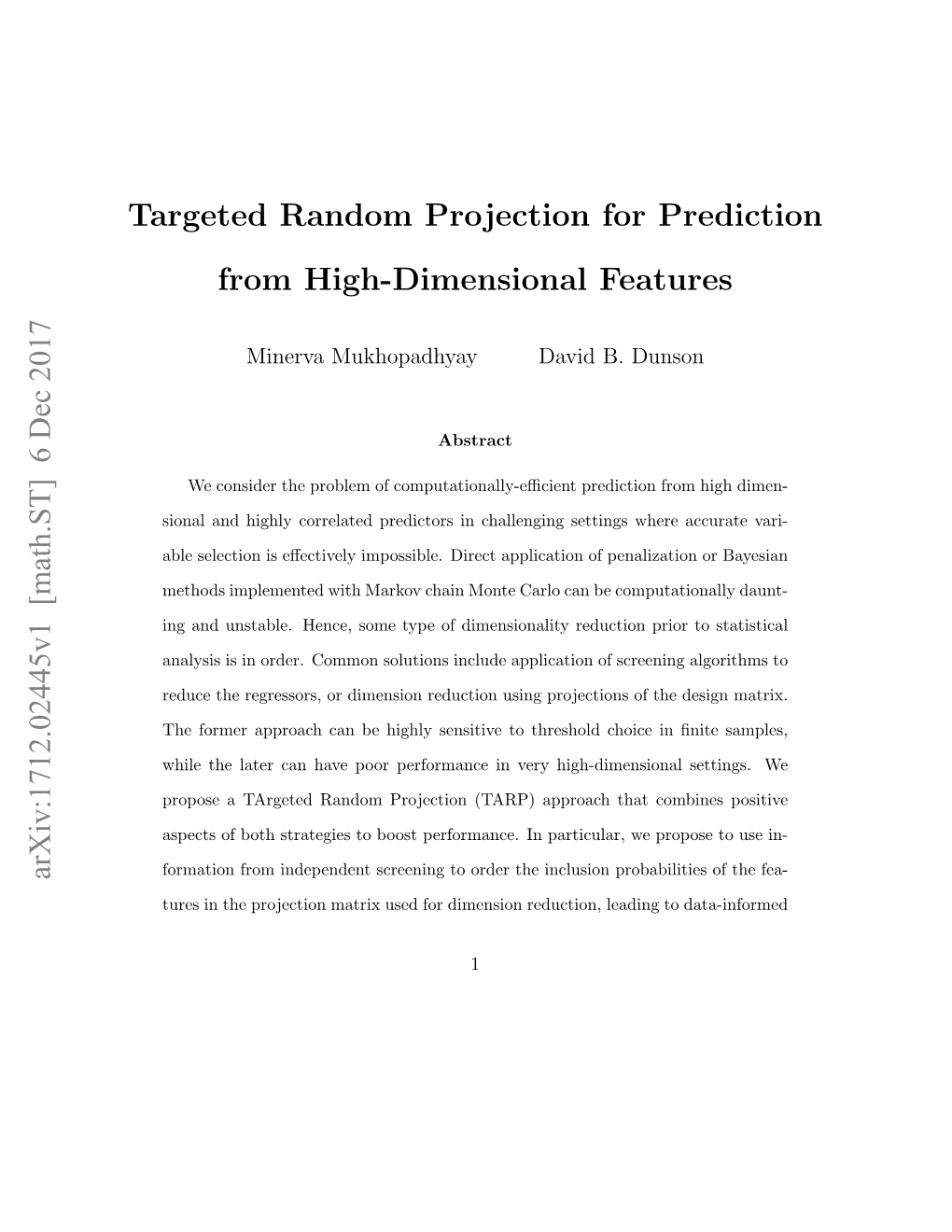 Targeted Random Projection for Prediction from High-Dimensional Features