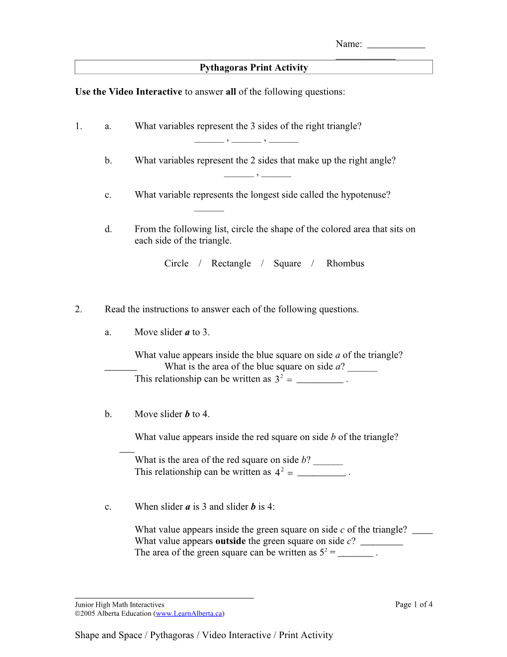 Pythagoras Print Activity