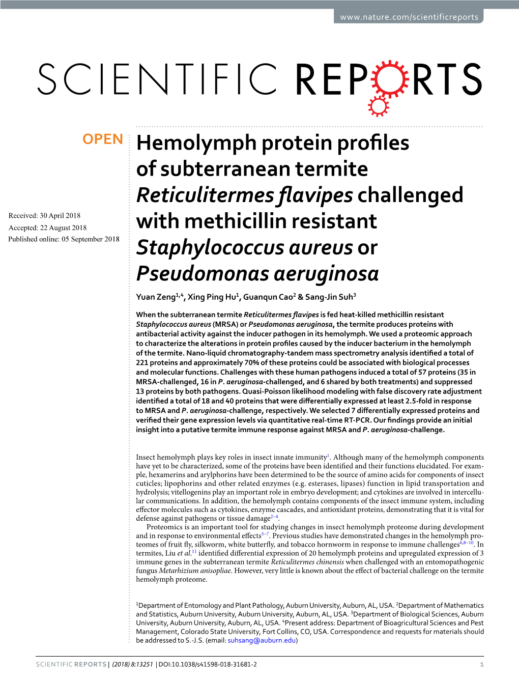 Hemolymph Protein Profiles of Subterranean Termite Reticulitermes