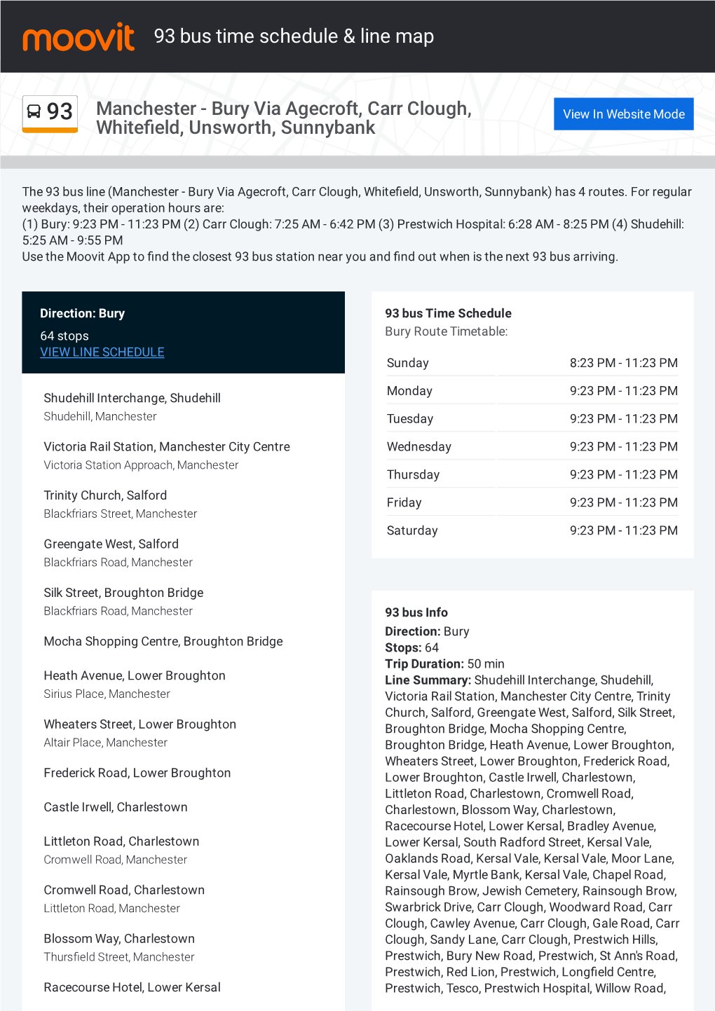 93 Bus Time Schedule & Line Route