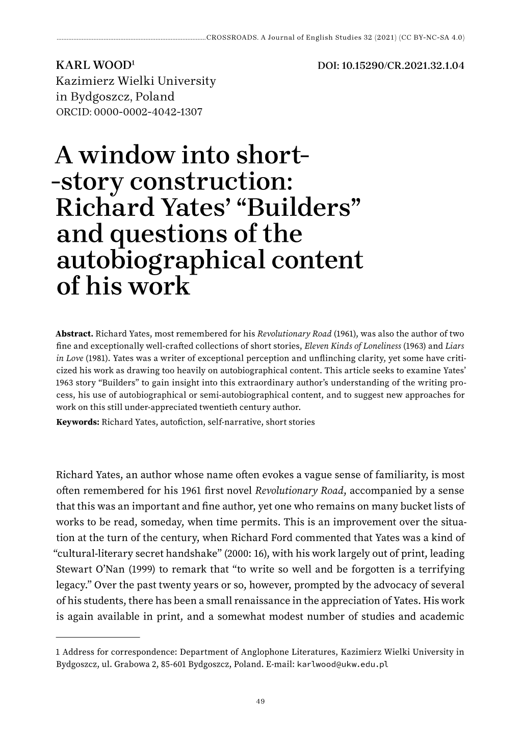 Richard Yates’ “Builders” and Questions of the Autobiographical Content of His Work