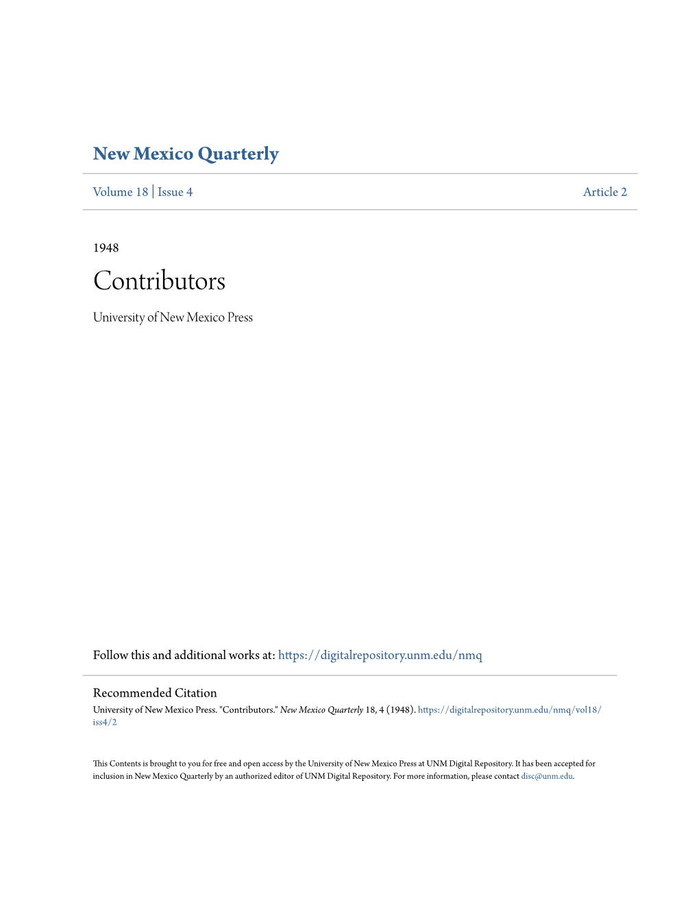 Contributors University of New Mexico Press