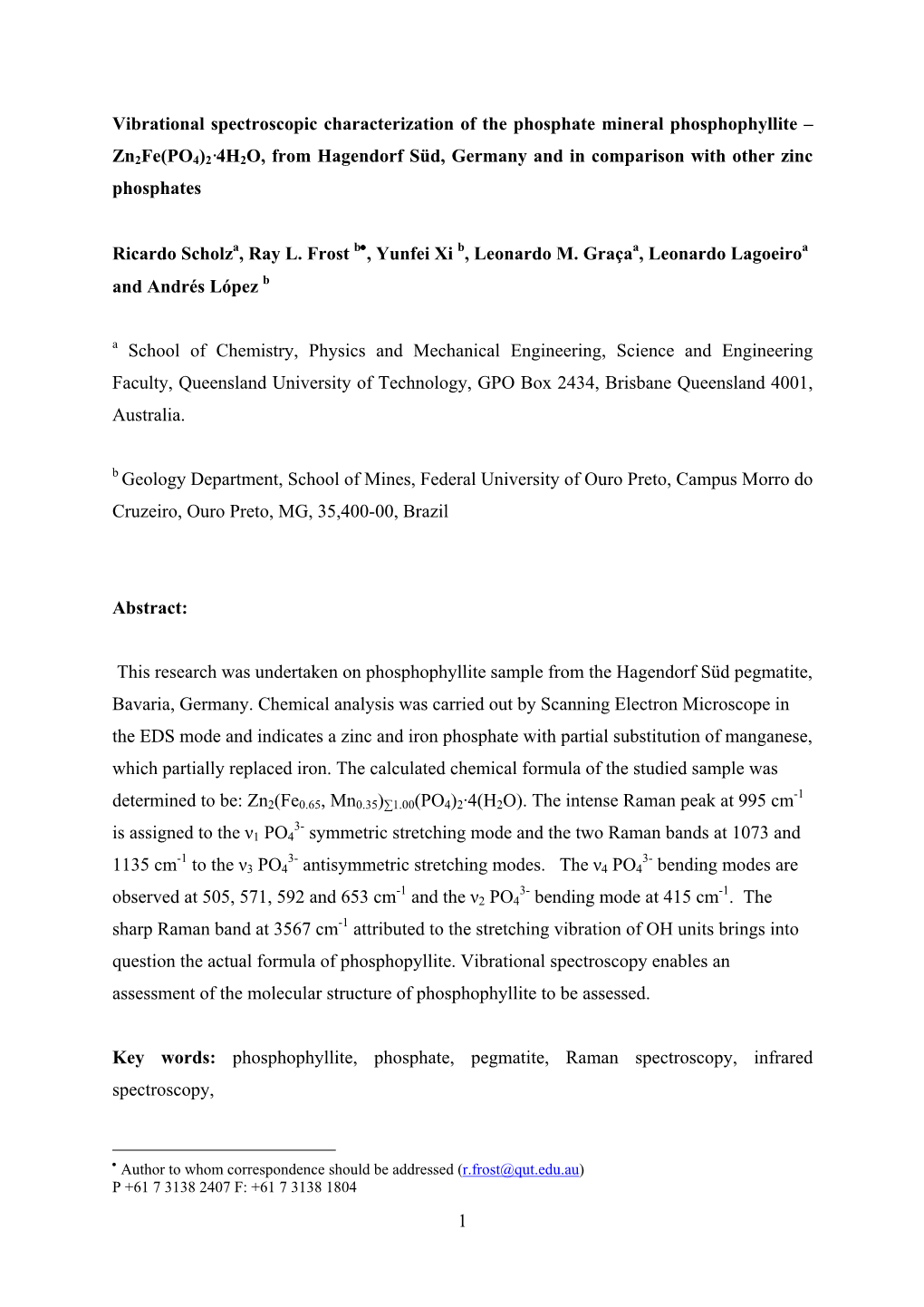 1 Vibrational Spectroscopic Characterization of the Phosphate