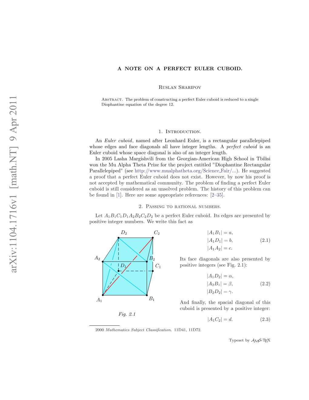 Arxiv:1104.1716V1 [Math.NT] 9 Apr 2011 Ue Uodwoesaedaoa Sas Fa Nee Length