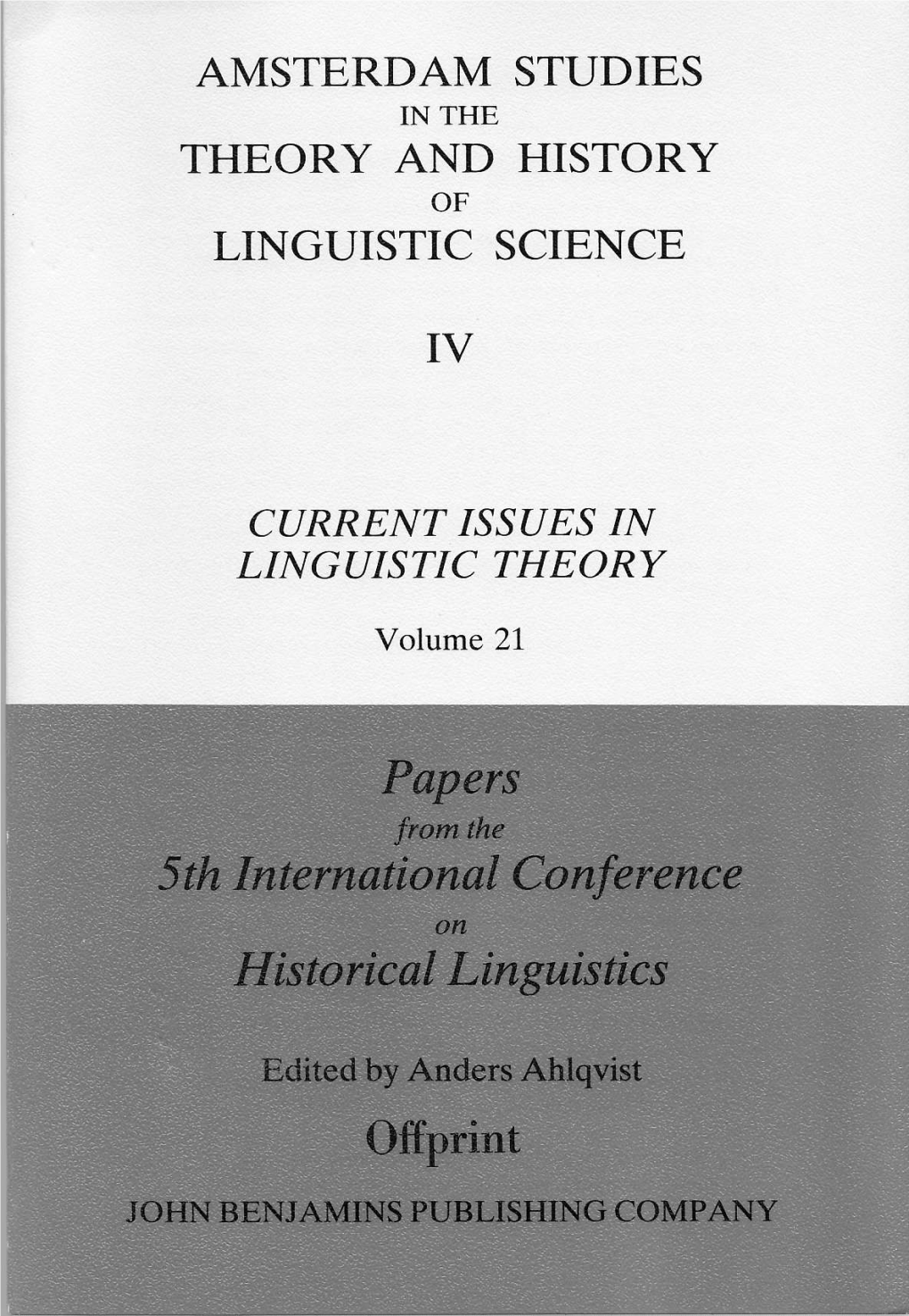 Papers from the 5Th International Co Nference on H Istoricallinguis Tics