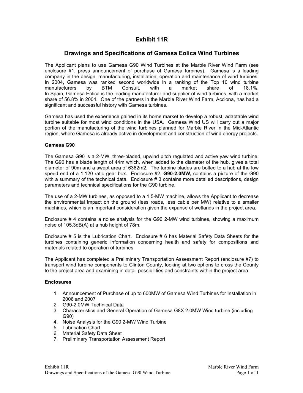 Exhibit 11R Drawings and Specifications of Gamesa Eolica