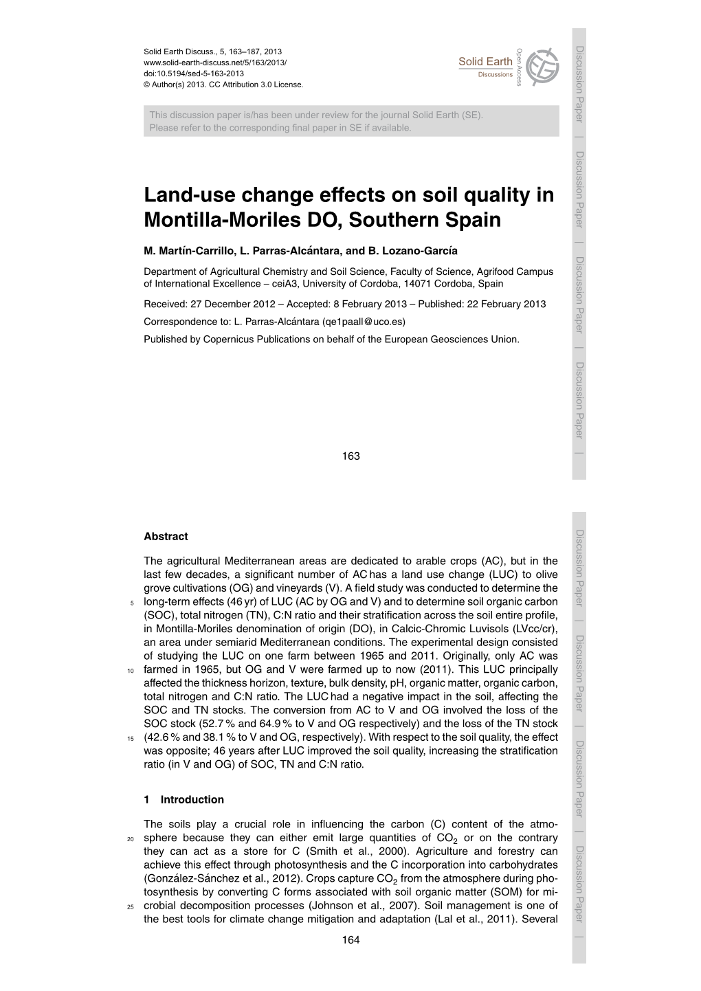 Land-Use Change Effects on Soil Quality in Montilla-Moriles DO, Southern Spain