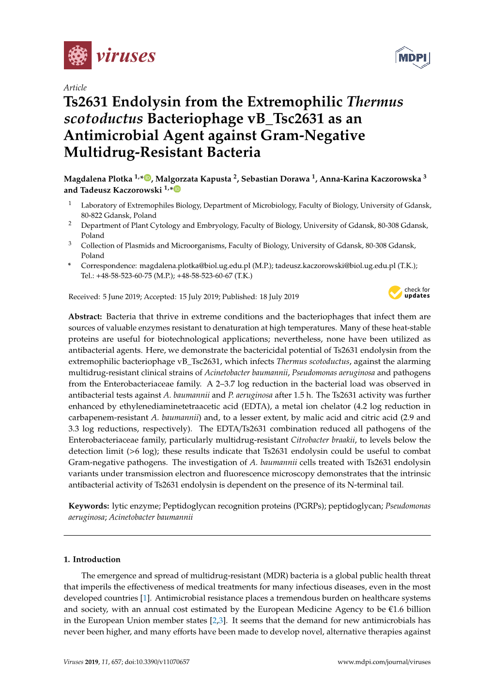 Ts2631 Endolysin from the Extremophilic Thermus Scotoductus Bacteriophage Vb Tsc2631 As an Antimicrobial Agent Against Gram-Negative Multidrug-Resistant Bacteria