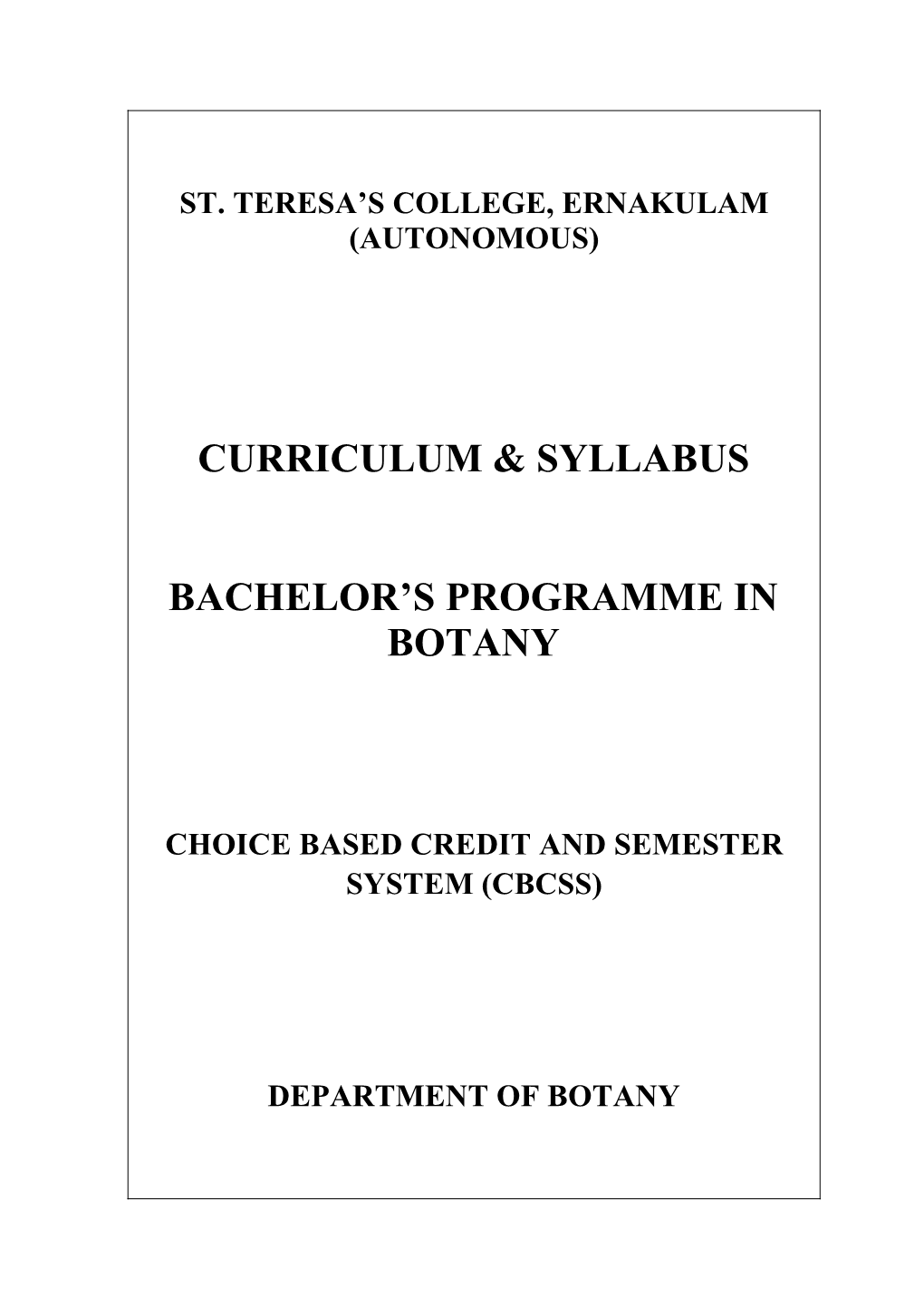 Curriculum & Syllabus Bachelor's Programme In