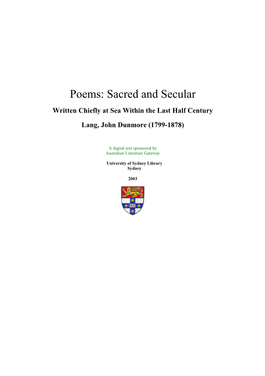 Poems: Sacred and Secular Written Chiefly at Sea Within the Last Half Century