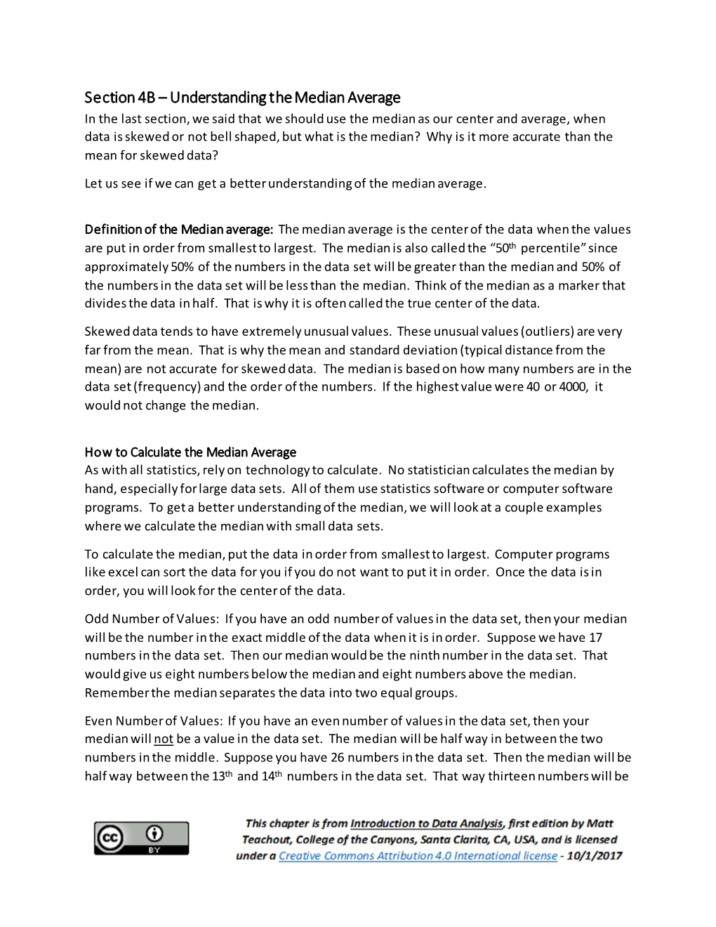 Section 4B – Understanding the Median Average