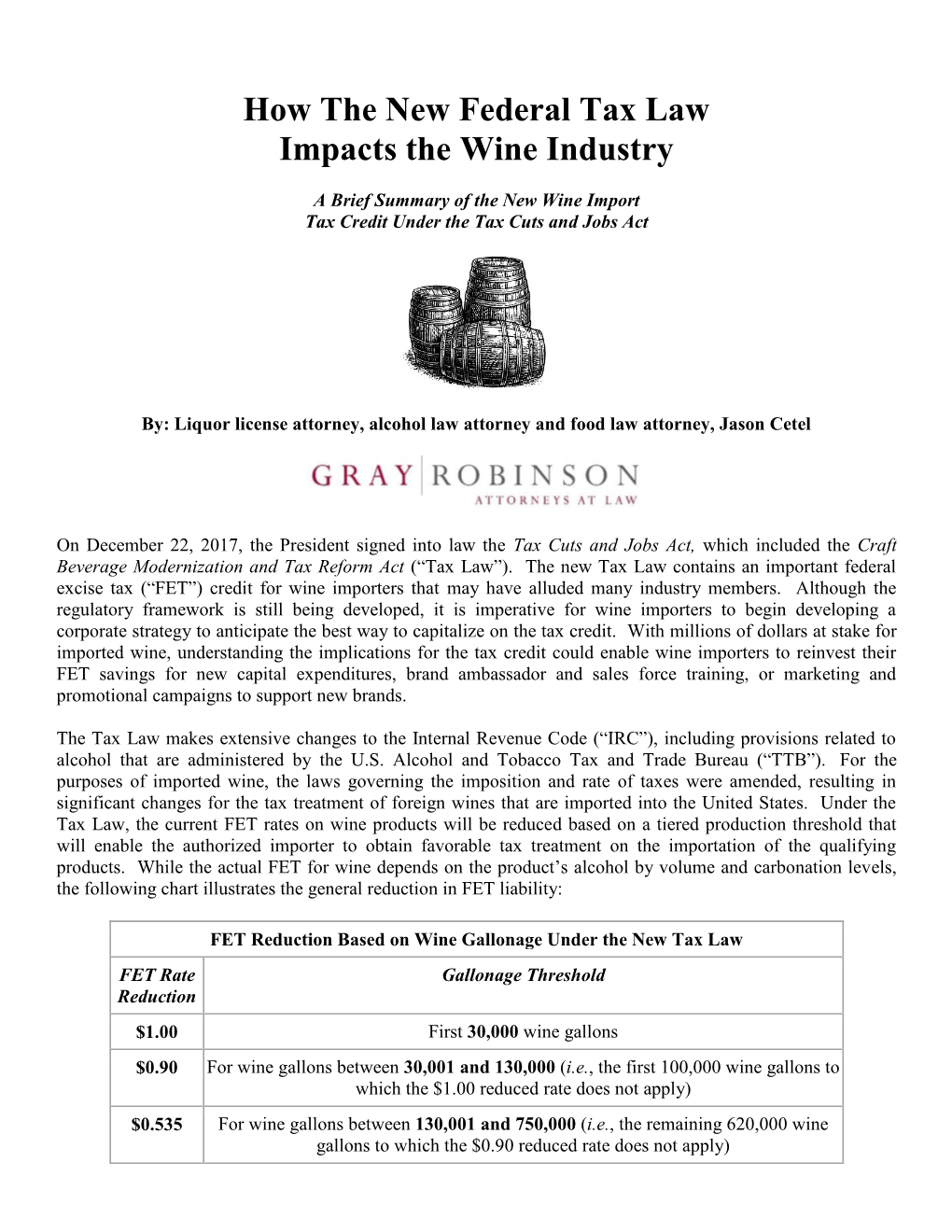 How the New Federal Tax Law Impacts the Wine Industry