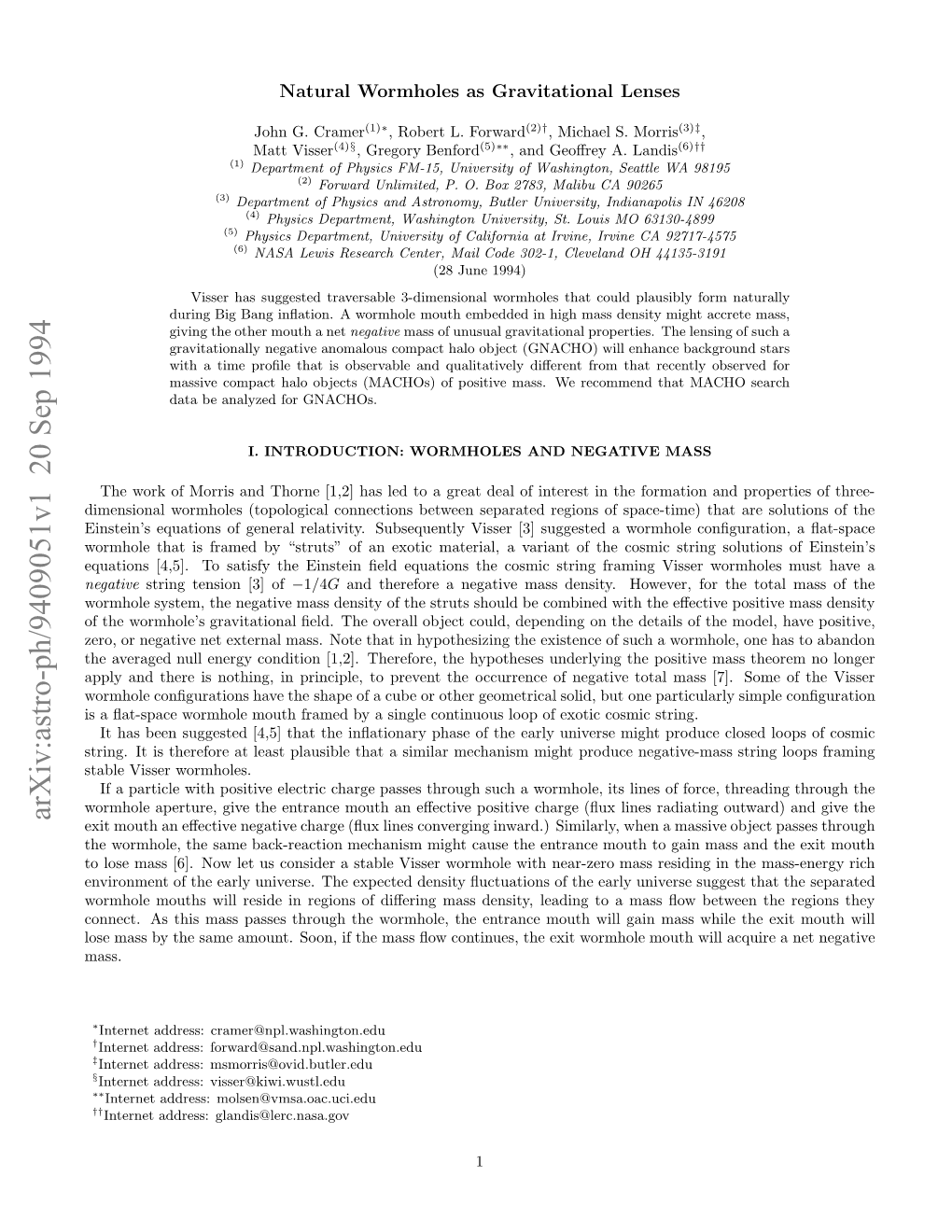 Natural Wormholes As Gravitational Lenses