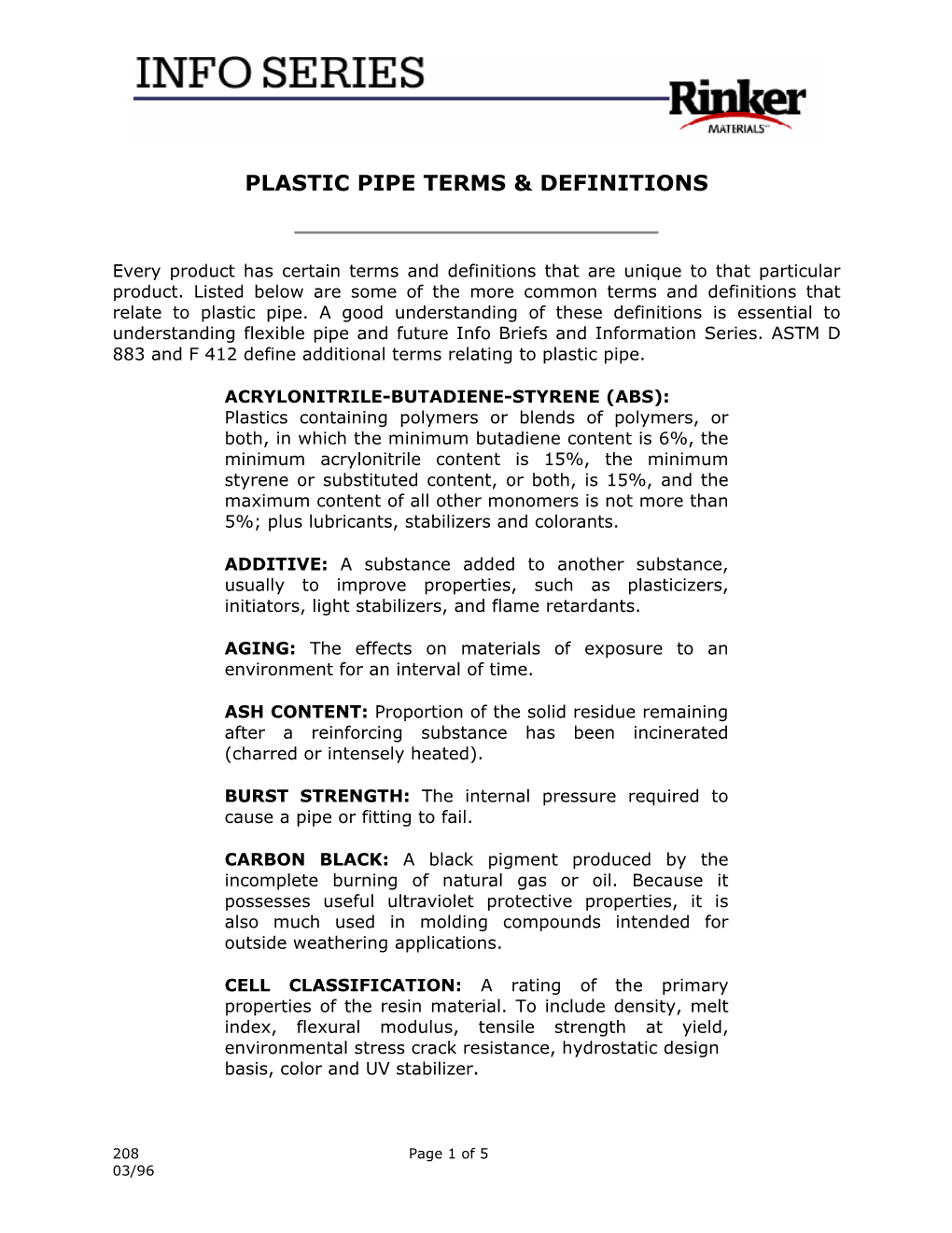 Plastic Pipe Terms & Definitions