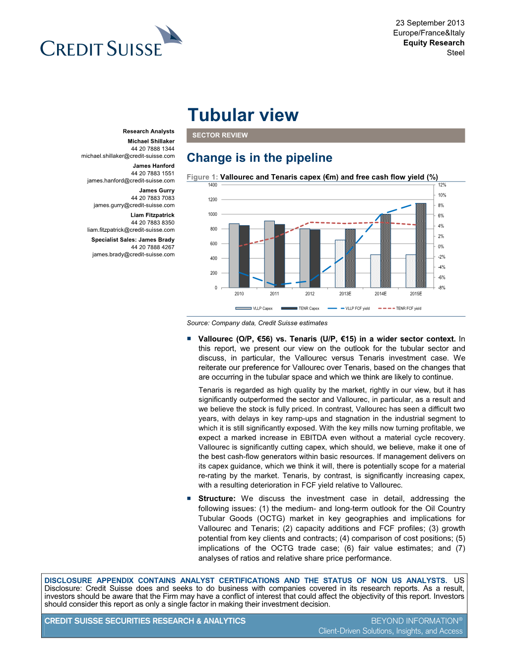 Tubular View Research Analysts SECTOR REVIEW