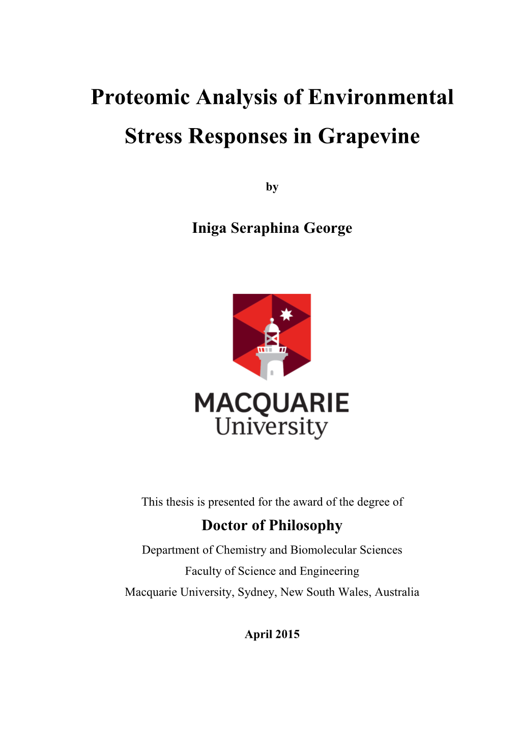 Proteomic Analysis of Environmental Stress Responses in Grapevine