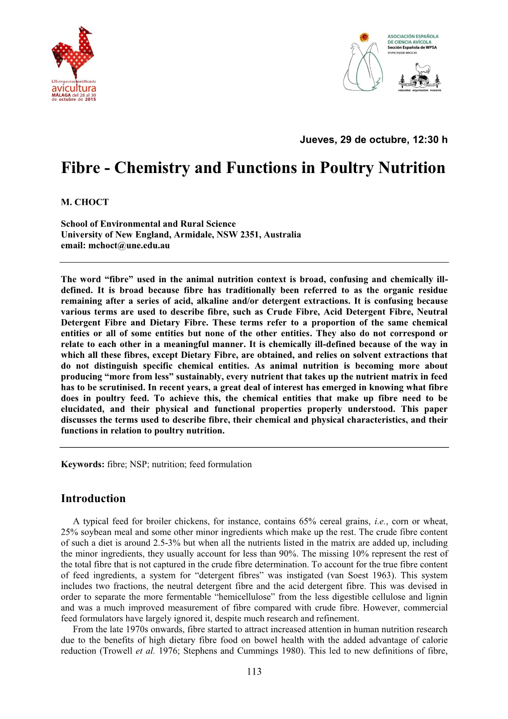 Fibre - Chemistry and Functions in Poultry Nutrition