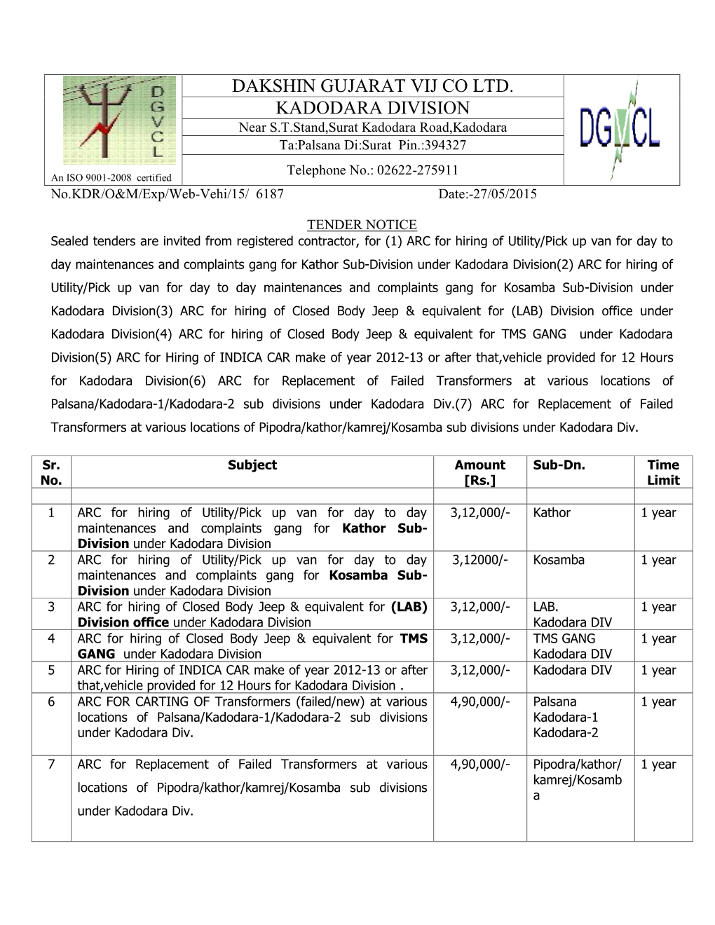 Dakshin Gujarat Vij Co Ltd. Kadodara Division