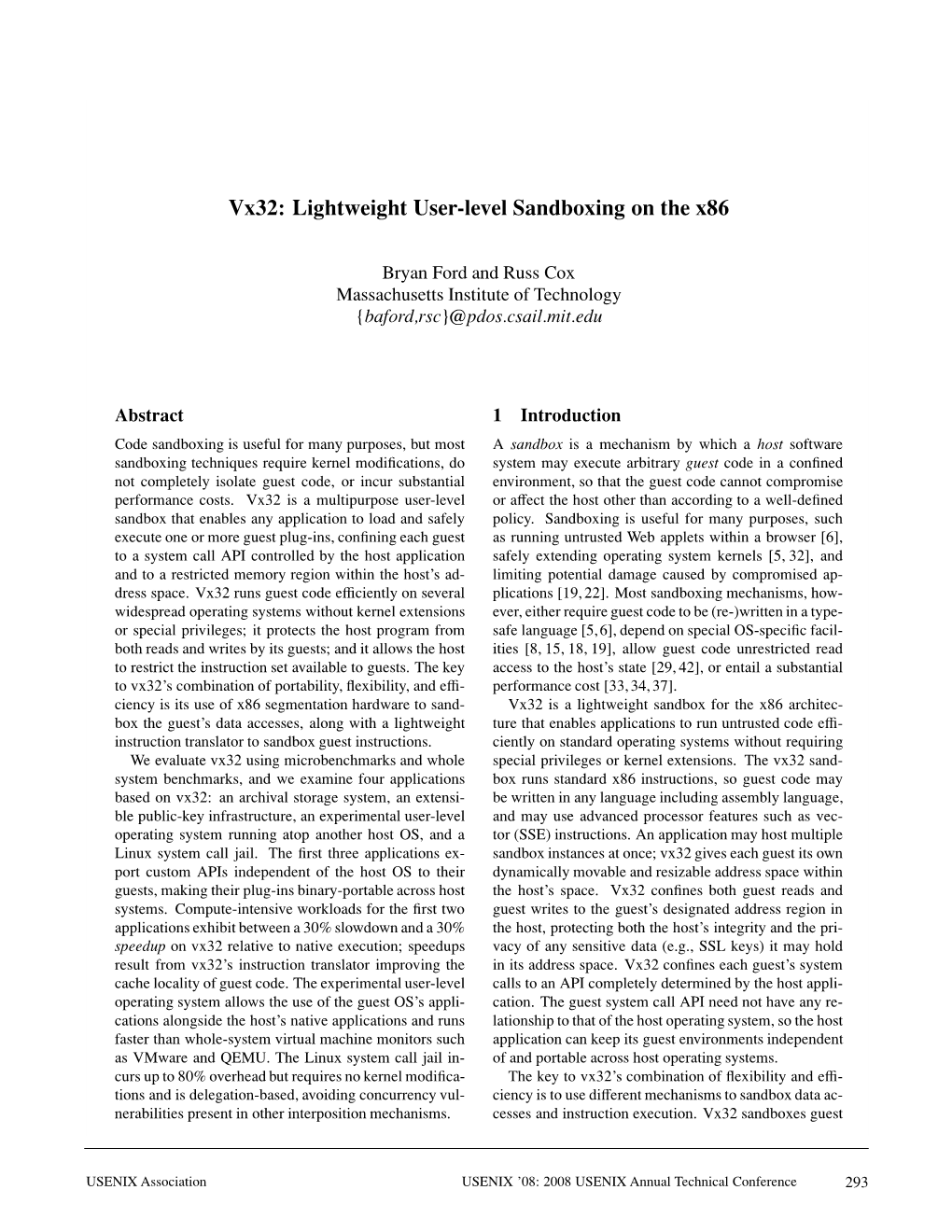 Vx32: Lightweight User-Level Sandboxing on the X86