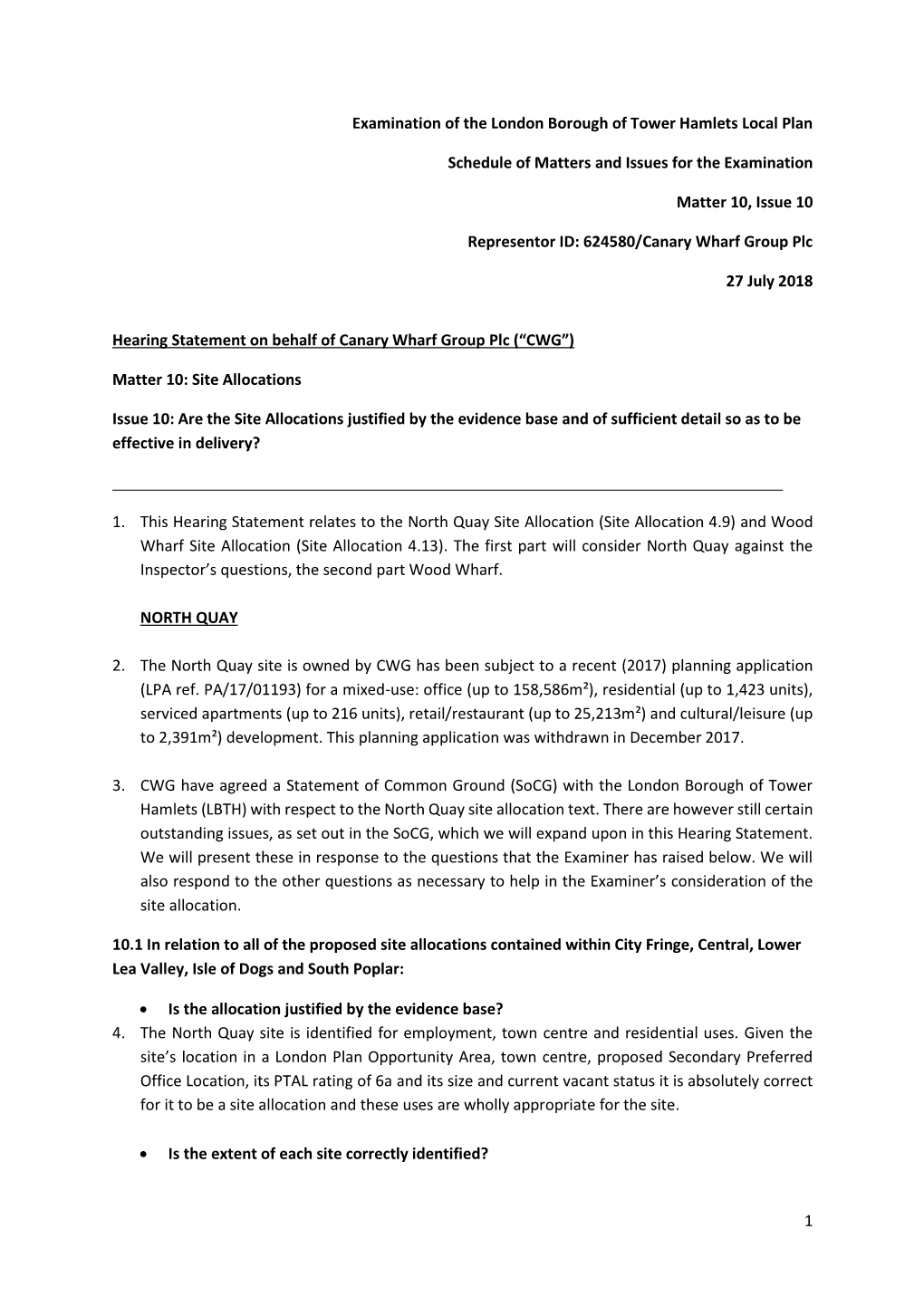 REP-624580-007 Canary Wharf Group Hearing Statement Matter 10