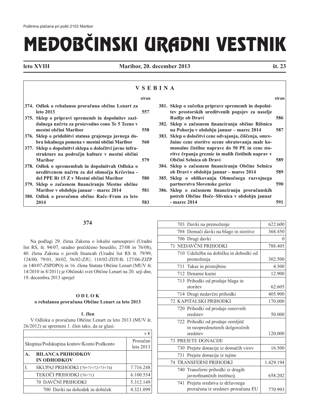 MEDOBČINSKI URADNI VESTNIK Leto XVIII Maribor, 20