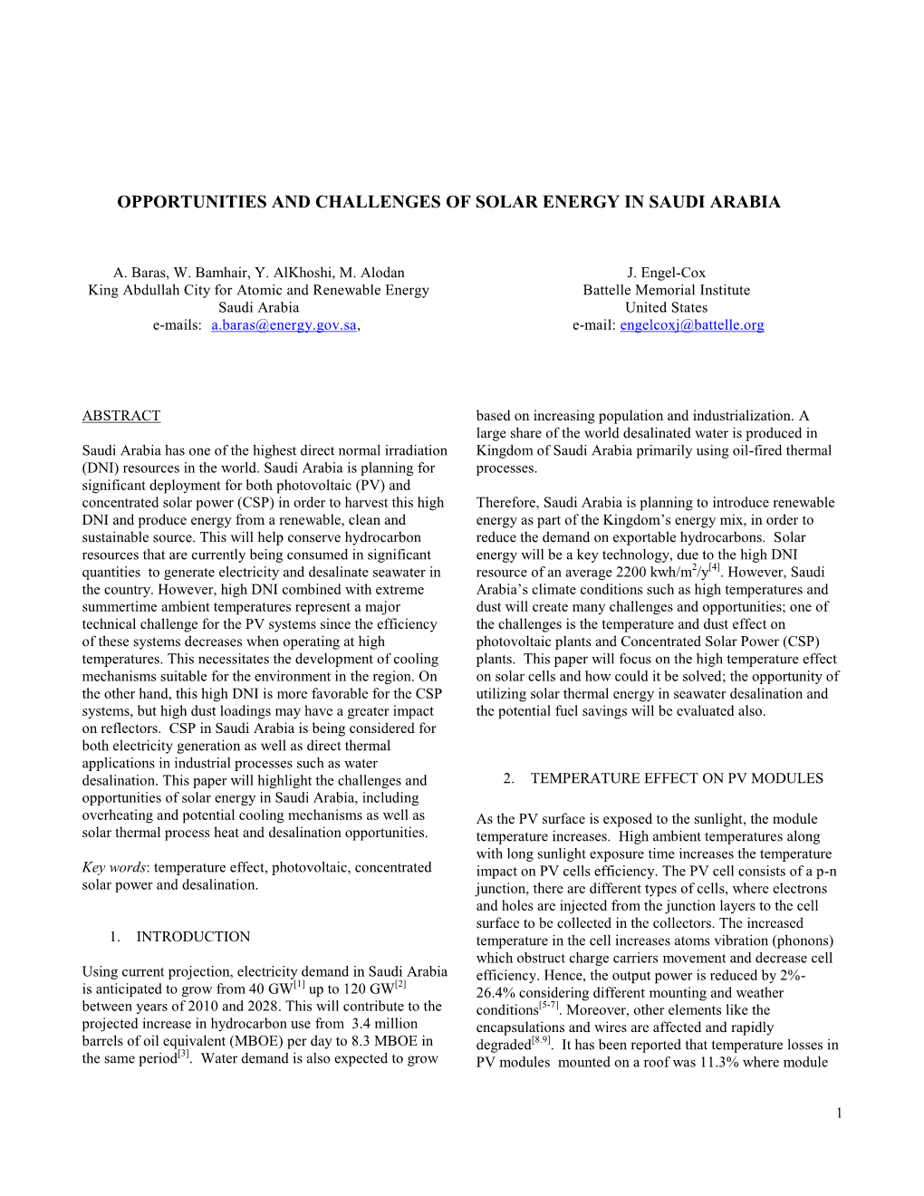 Opportunities and Challenges of Solar Energy in Saudi Arabia