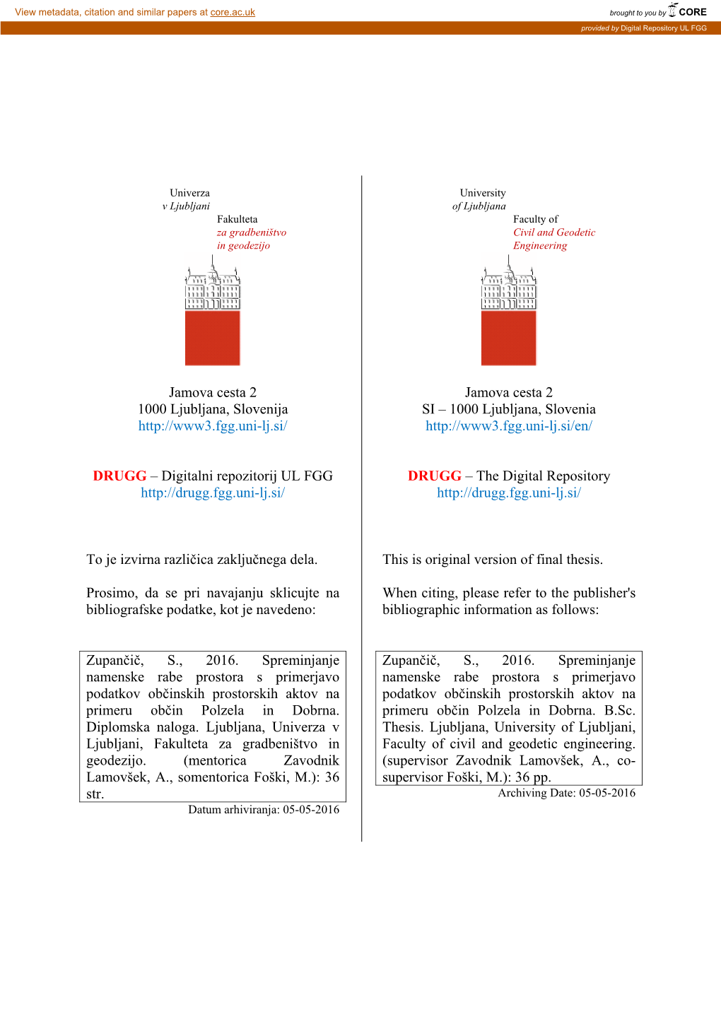 Jamova Cesta 2 1000 Ljubljana, Slovenija DRUGG – Digitalni Repozitorij UL FGG
