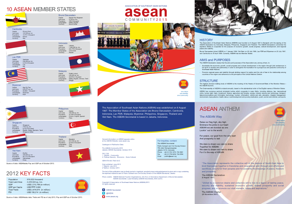 10 Asean Member States 2012 Key Facts Asean Anthem