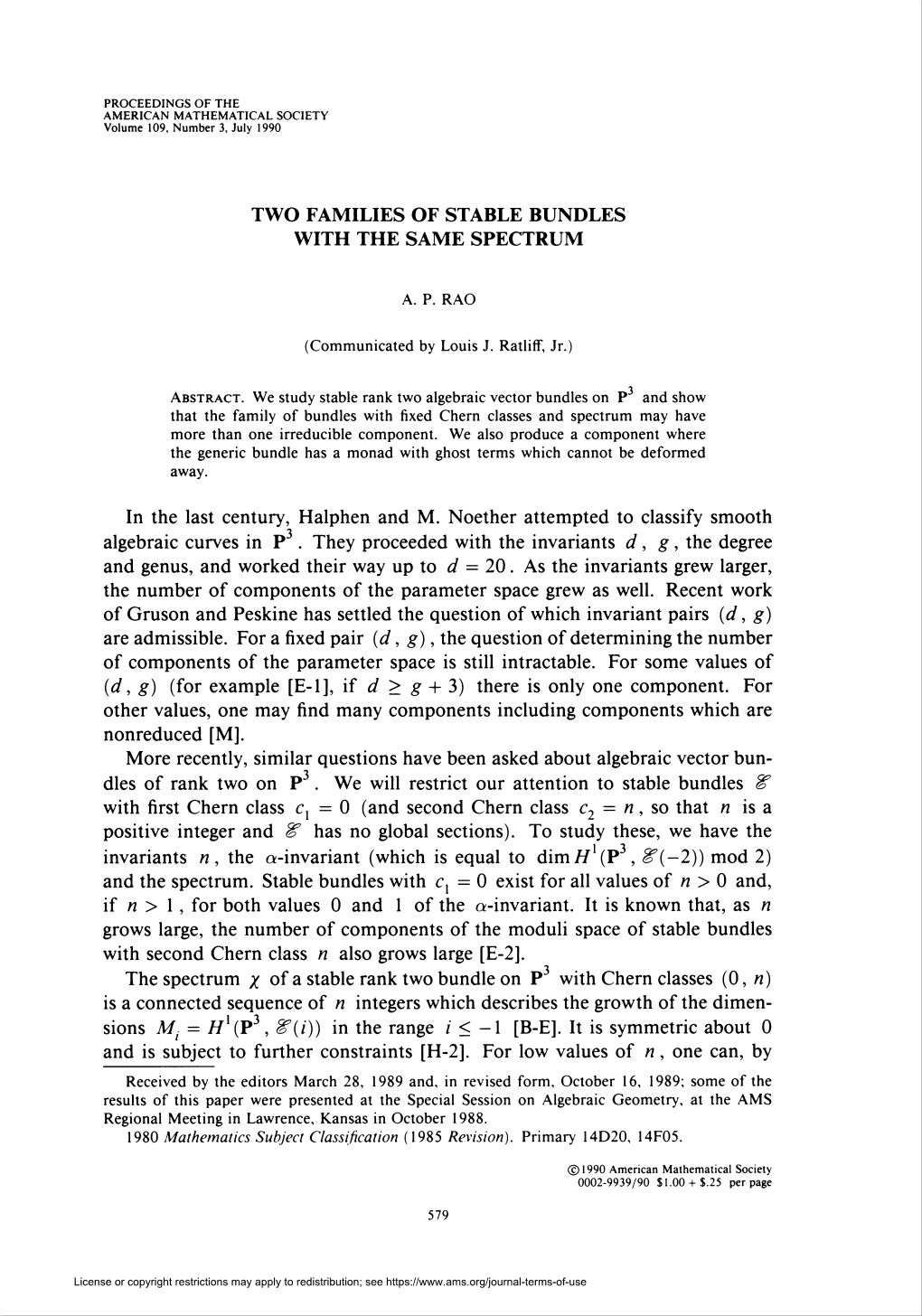 TWO FAMILIES of STABLE BUNDLES with the SAME SPECTRUM Nonreduced [M]