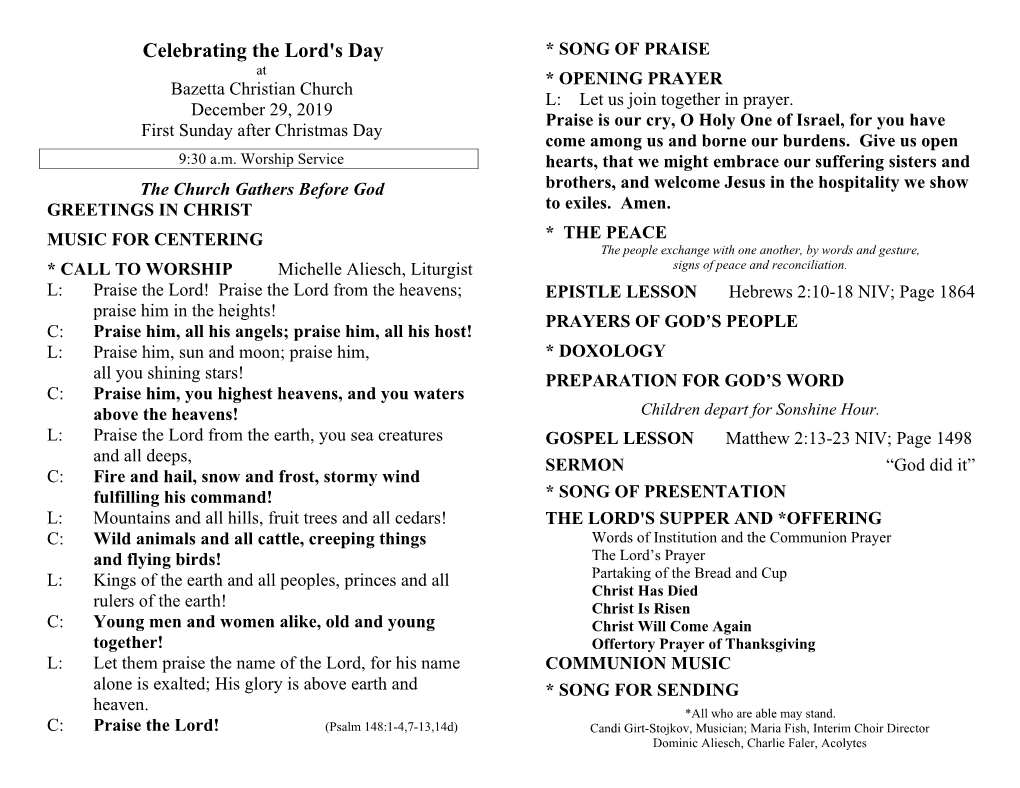 Celebrating the Lord's Day * SONG of PRAISE