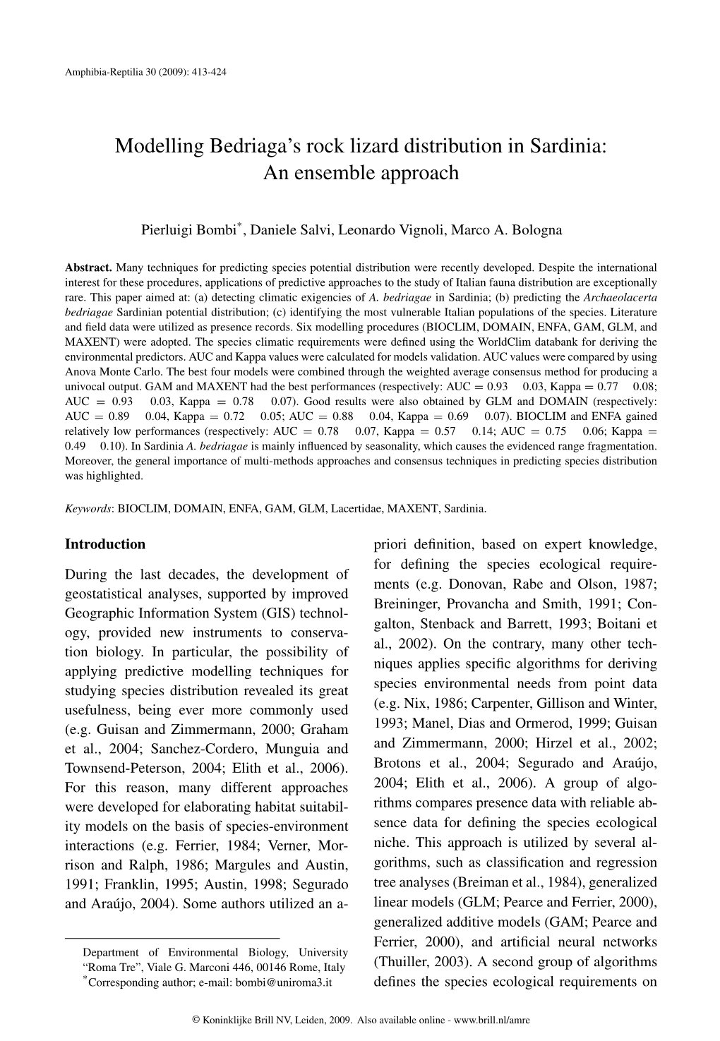 Modelling Bedriaga's Rock Lizard Distribution in Sardinia