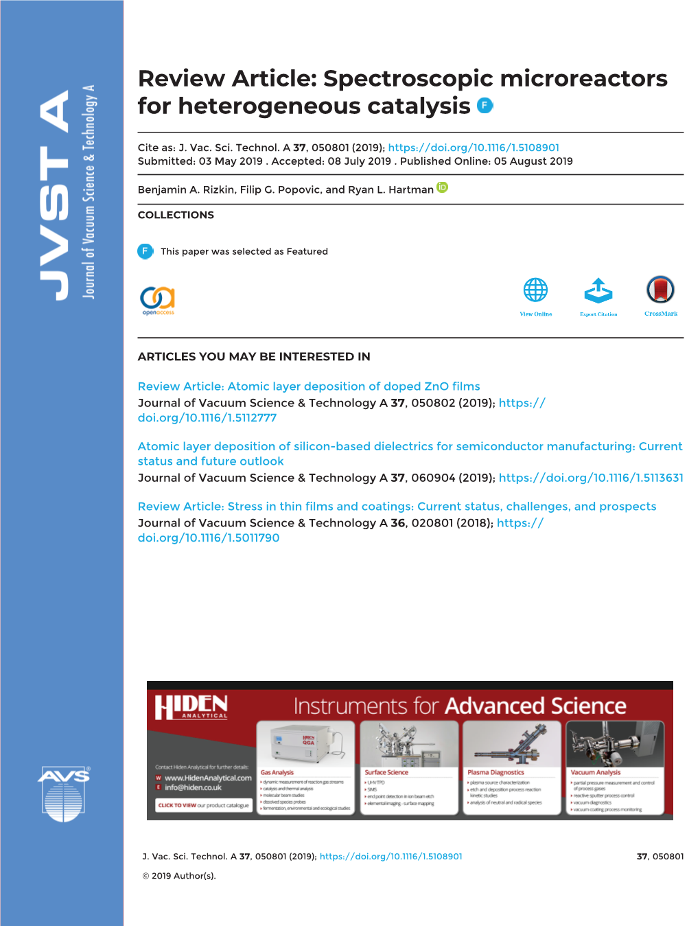 Spectroscopic Microreactors for Heterogeneous Catalysis Benjamin A