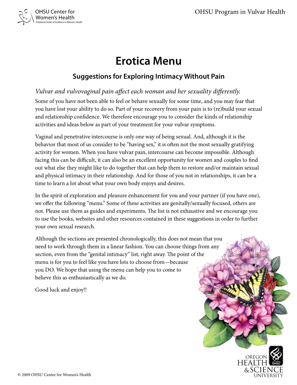 Erotica Menu: Ideas for Alternatives to Traditional