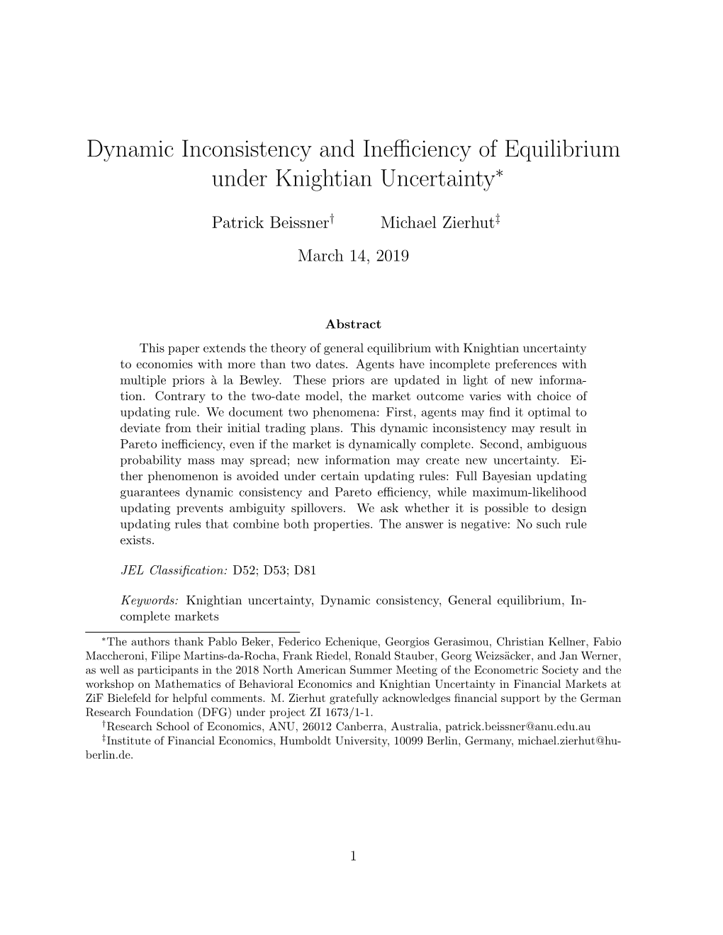 Dynamic Inconsistency and Inefficiency of Equilibrium Under