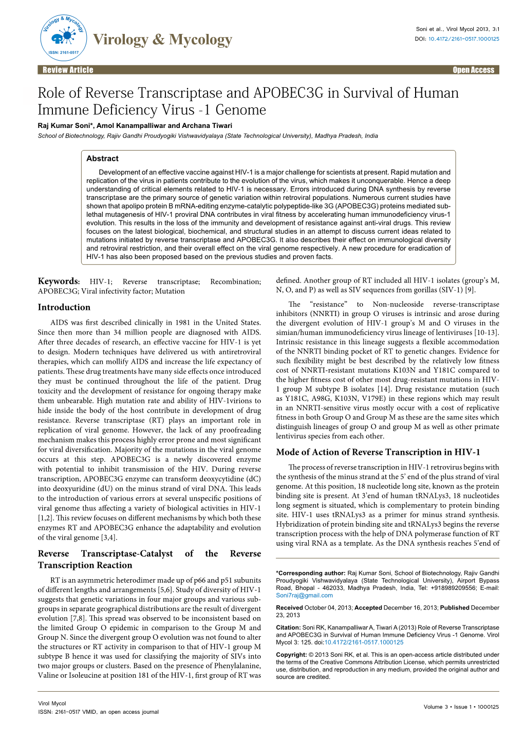 Role of Reverse Transcriptase and APOBEC3G in Survival of Human