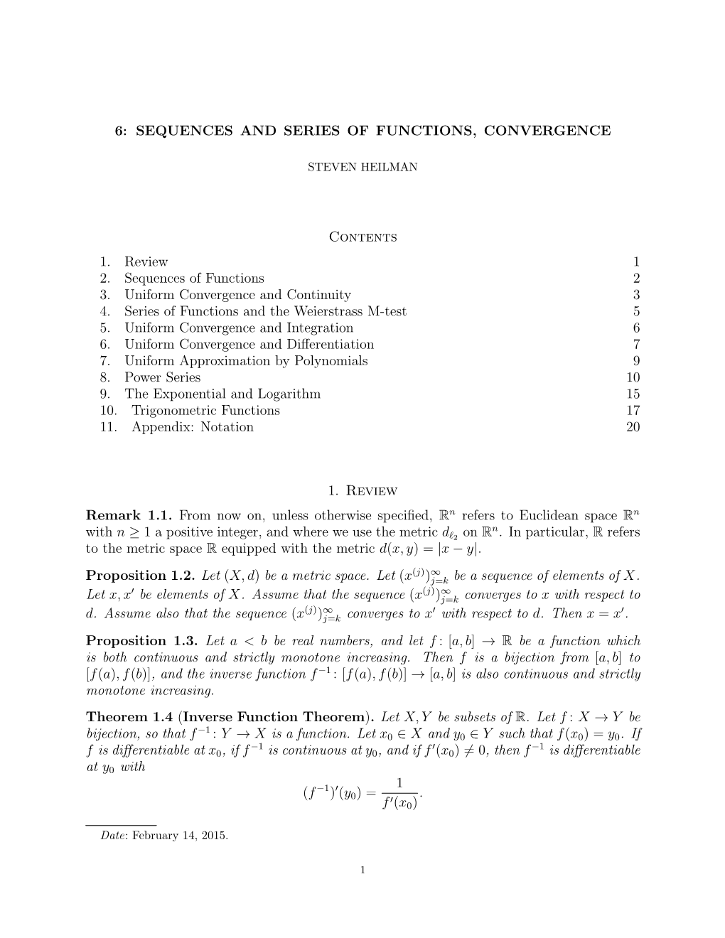 Sequences and Series of Functions, Convergence, Power Series