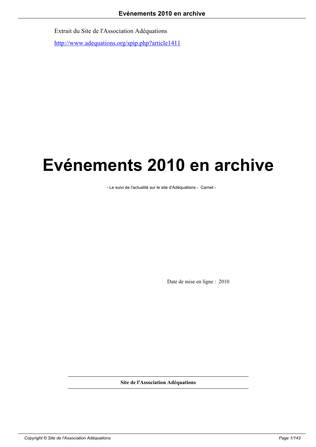 Evénements 2010 En Archive